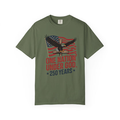 One Nation Under God Eagle Short Sleeve Patriotic 250 Years American Flag Tee