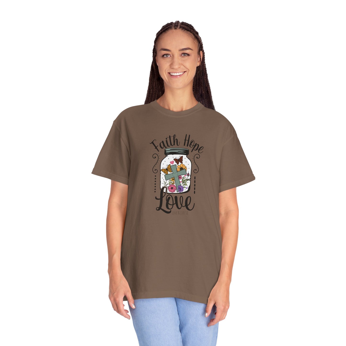 Faith Hope Love Butterfly in a Jar Tee - Comfort Colors