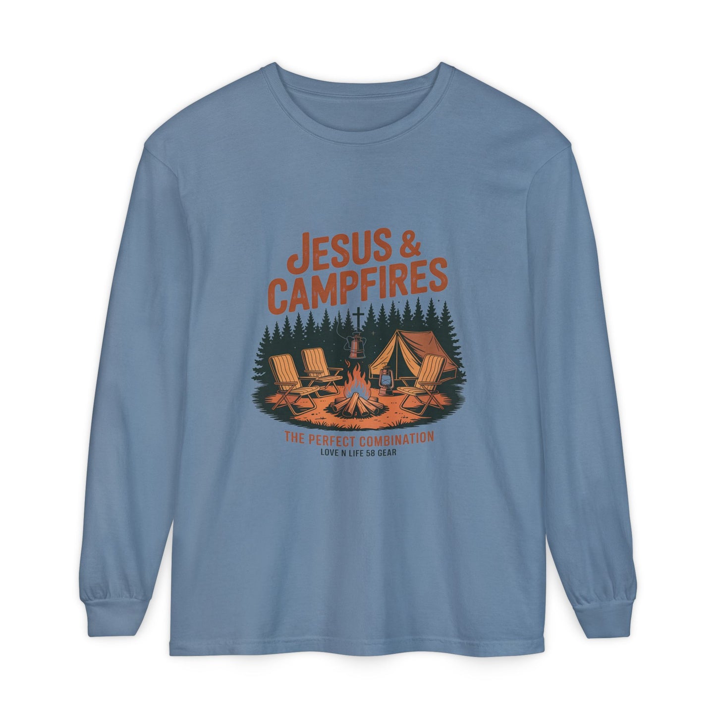 Jesus & Campfires Long Sleeve Christian Camping Tee