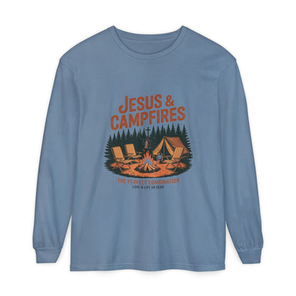 Jesus & Campfires Long Sleeve Christian Camping Tee