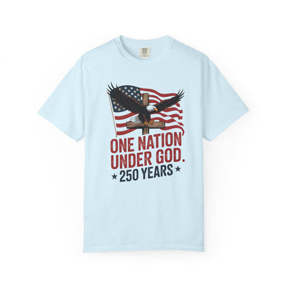 One Nation Under God Eagle Short Sleeve Patriotic 250 Years American Flag Tee