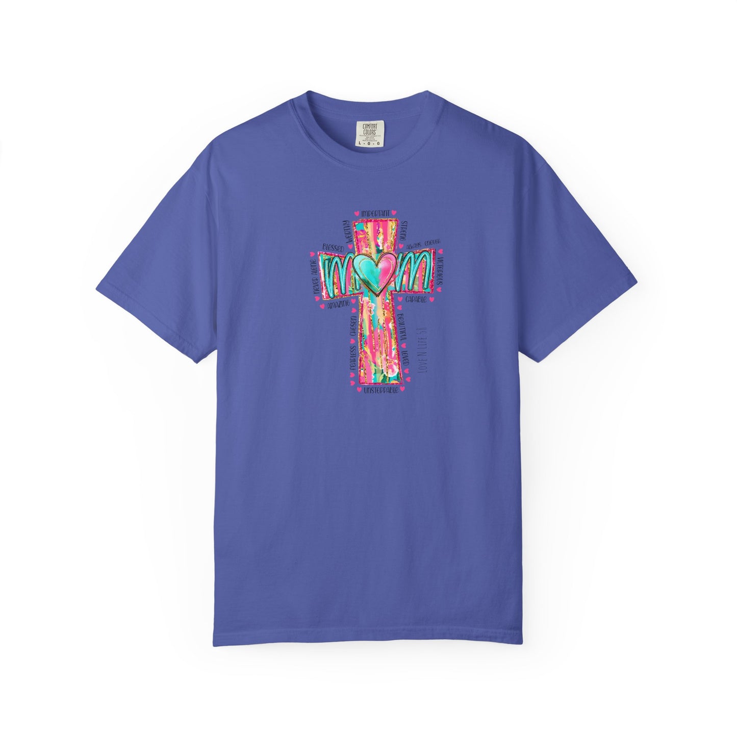 Colorful ‘Mom’ Cross Unisex Garment-Dyed T-shirt Color Comforts