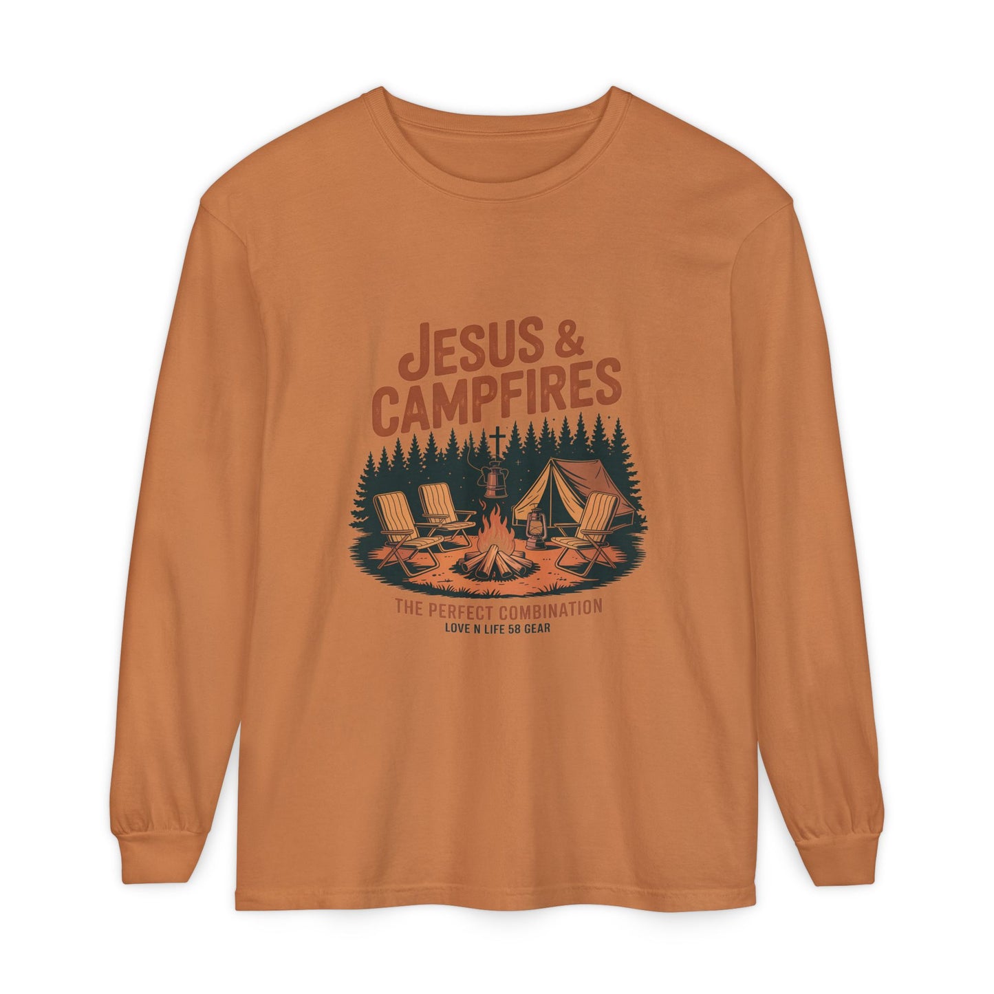 Jesus & Campfires Long Sleeve Christian Camping Tee