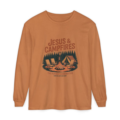 Jesus & Campfires Long Sleeve Christian Camping Tee