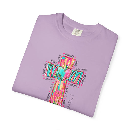 Colorful ‘Mom’ Cross Unisex Garment-Dyed T-shirt Color Comforts