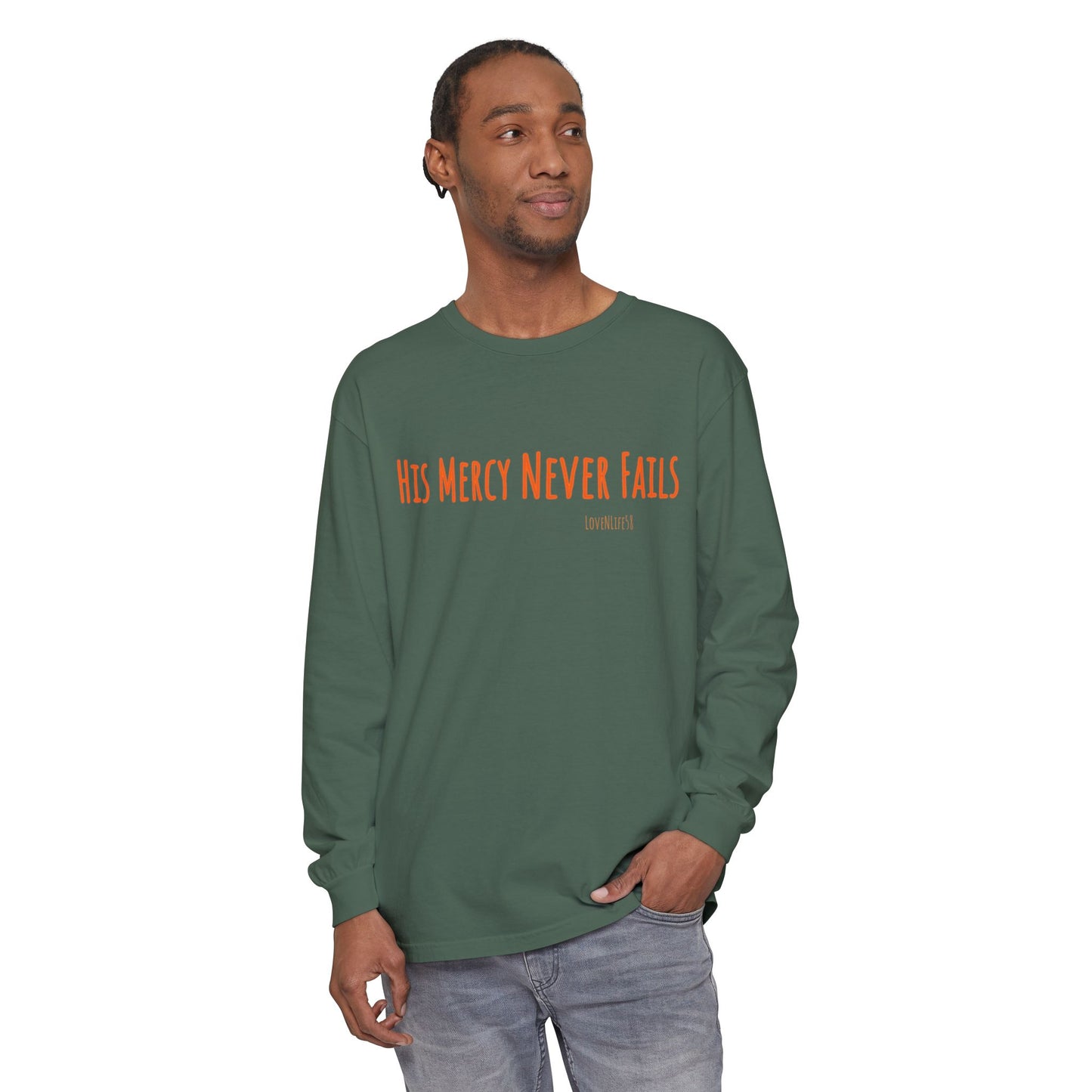 His Mercy Never Fails Tee - Comfort Colors Long Sleeve