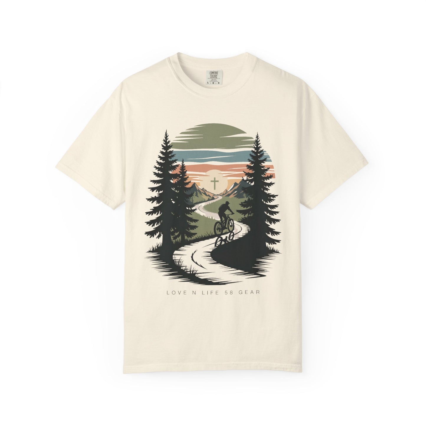 Mountain Bike Trail Short Sleeve Tee — Scenic Sunrise Cycling Tee