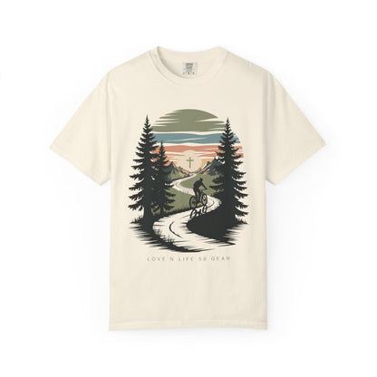 Mountain Bike Trail Short Sleeve Tee — Scenic Sunrise Cycling Tee