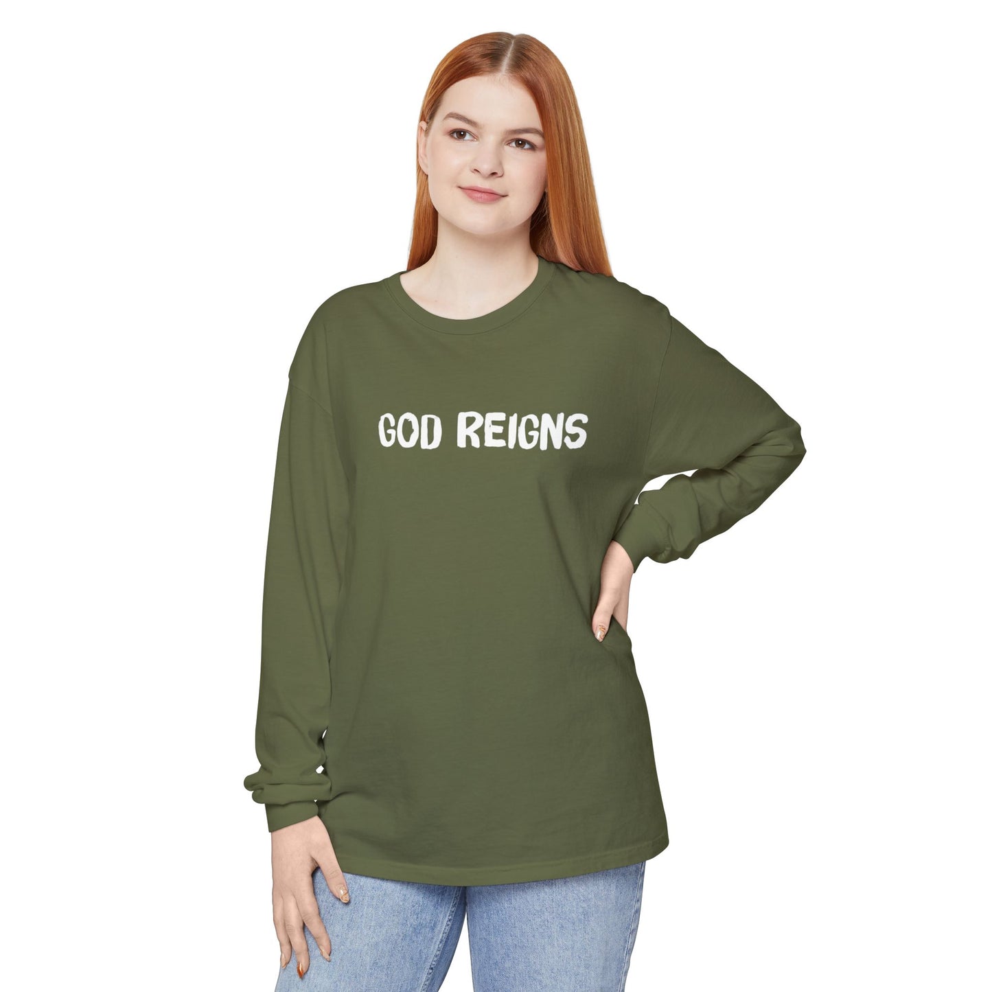 GOD REIGNS- Comfort Colors Long Sleeve