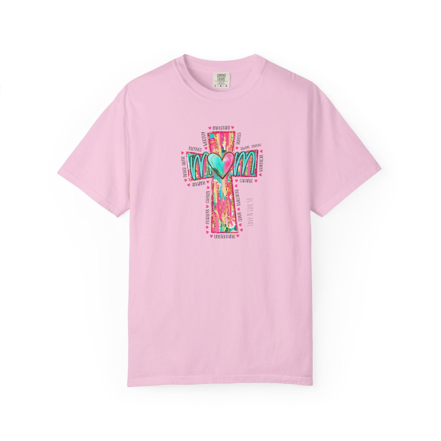 Colorful ‘Mom’ Christian Cross Tee - Color Comforts