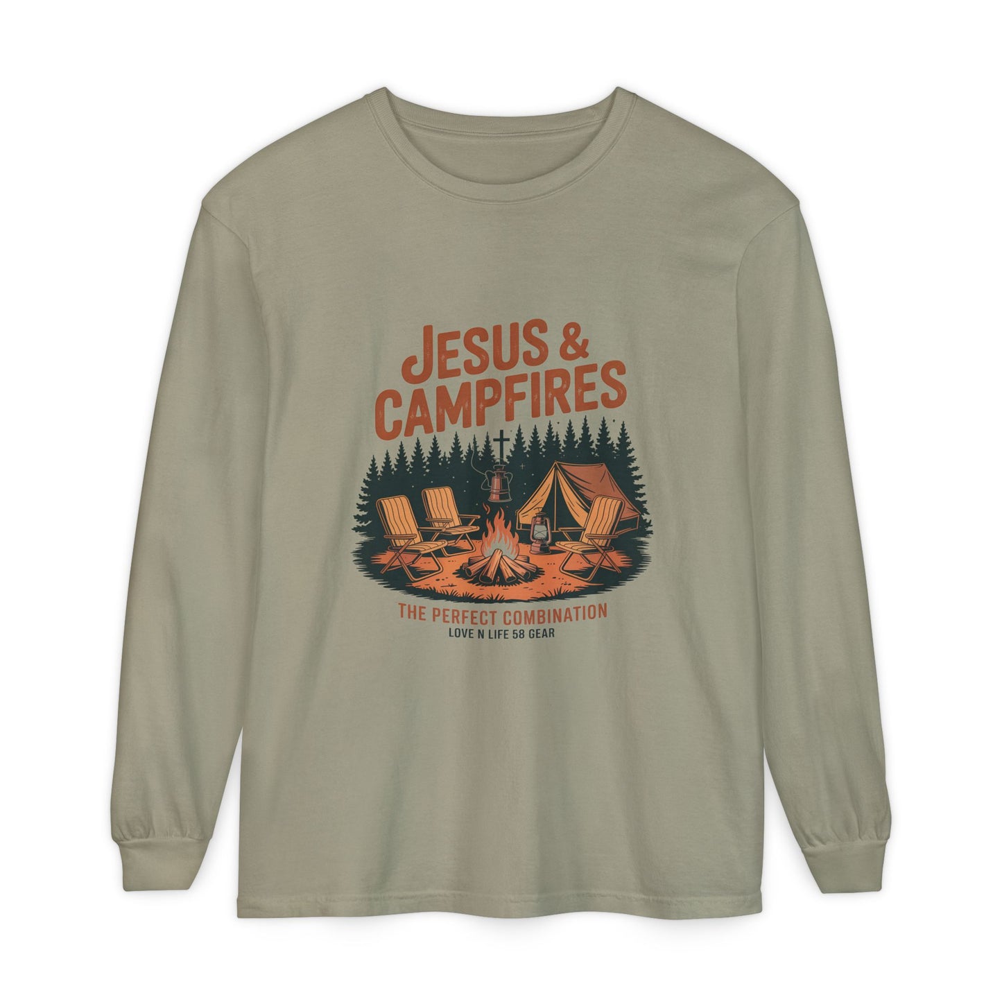 Jesus & Campfires Long Sleeve Christian Camping Tee