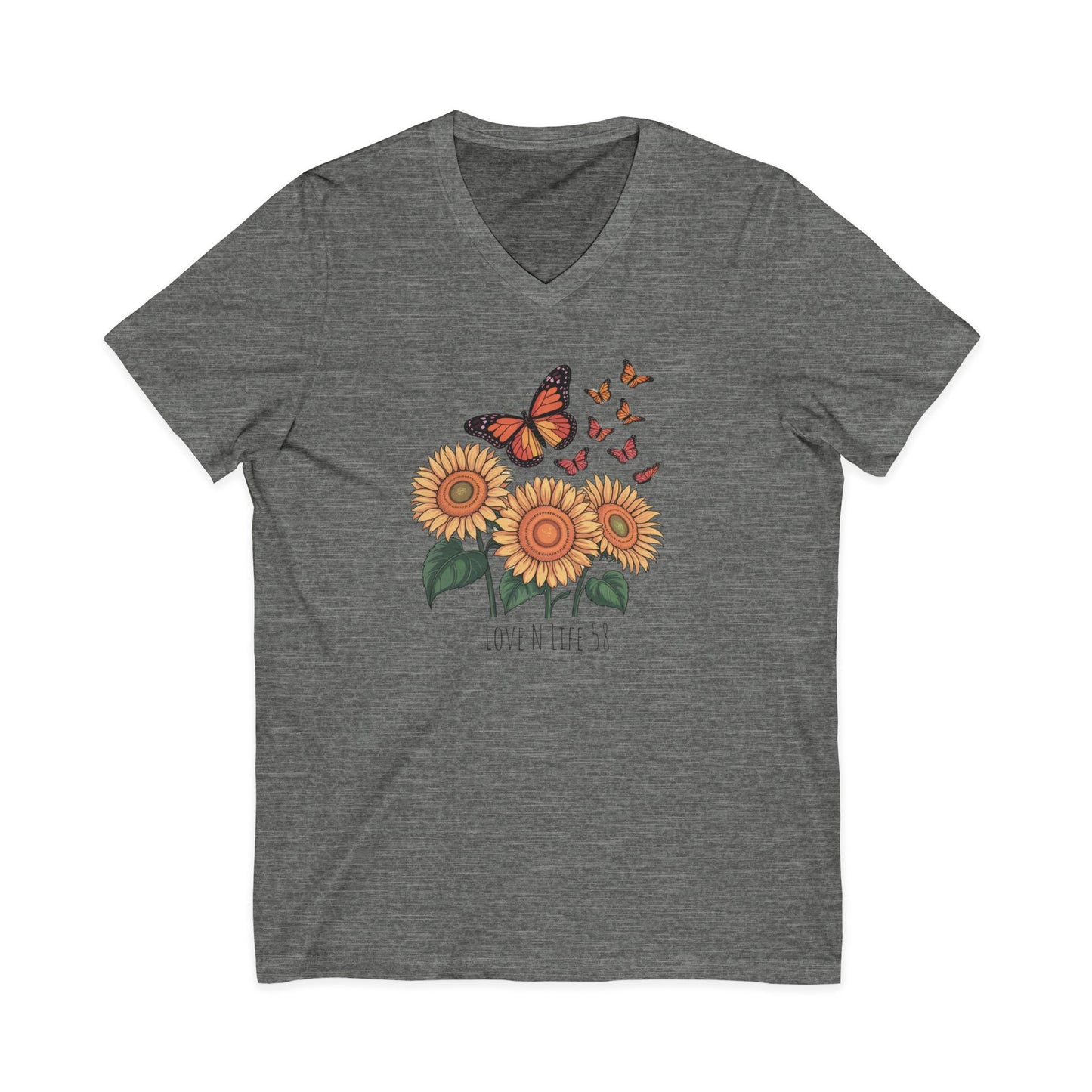 Sunflowers and Butterflies  - V Neck Tee