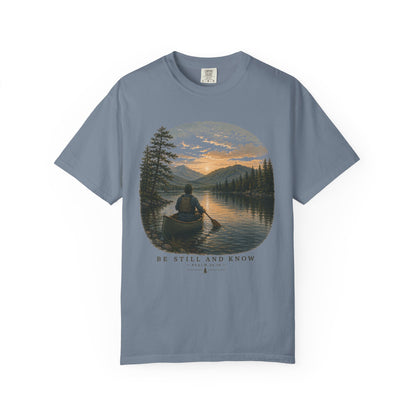 Be Still and Know Short Sleeve Unisex Meditative Canoe Nature Tee
