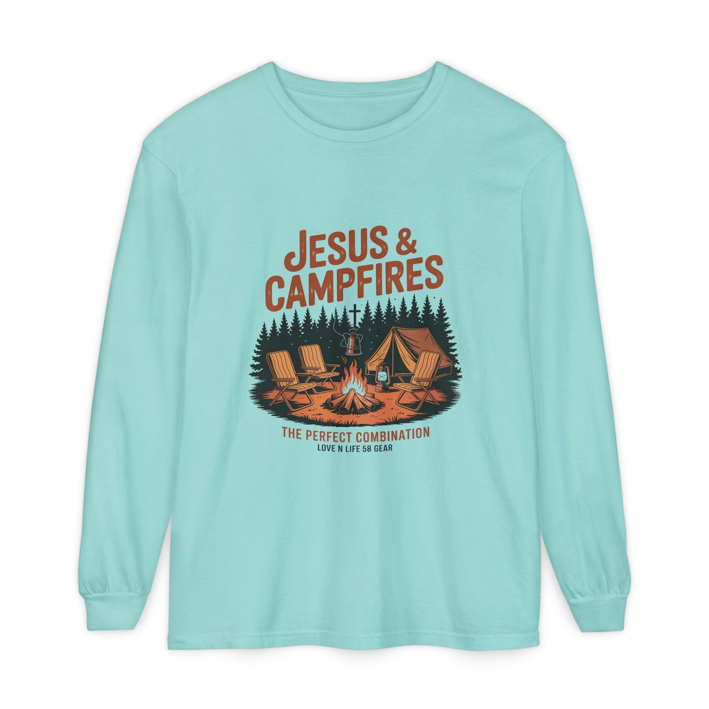 Jesus & Campfires Long Sleeve Christian Camping Tee