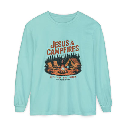 Jesus & Campfires Long Sleeve Christian Camping Tee
