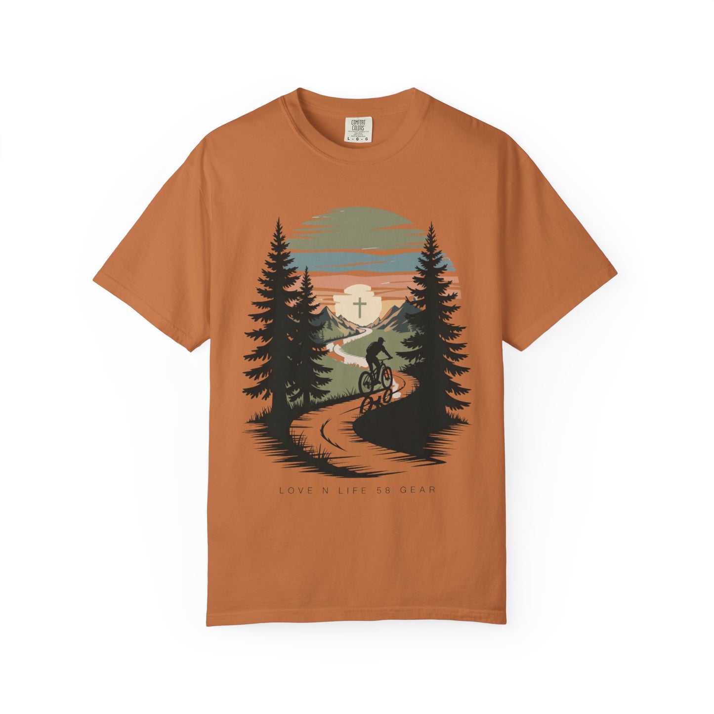 Mountain Bike Trail Short Sleeve Tee — Scenic Sunrise Cycling Tee