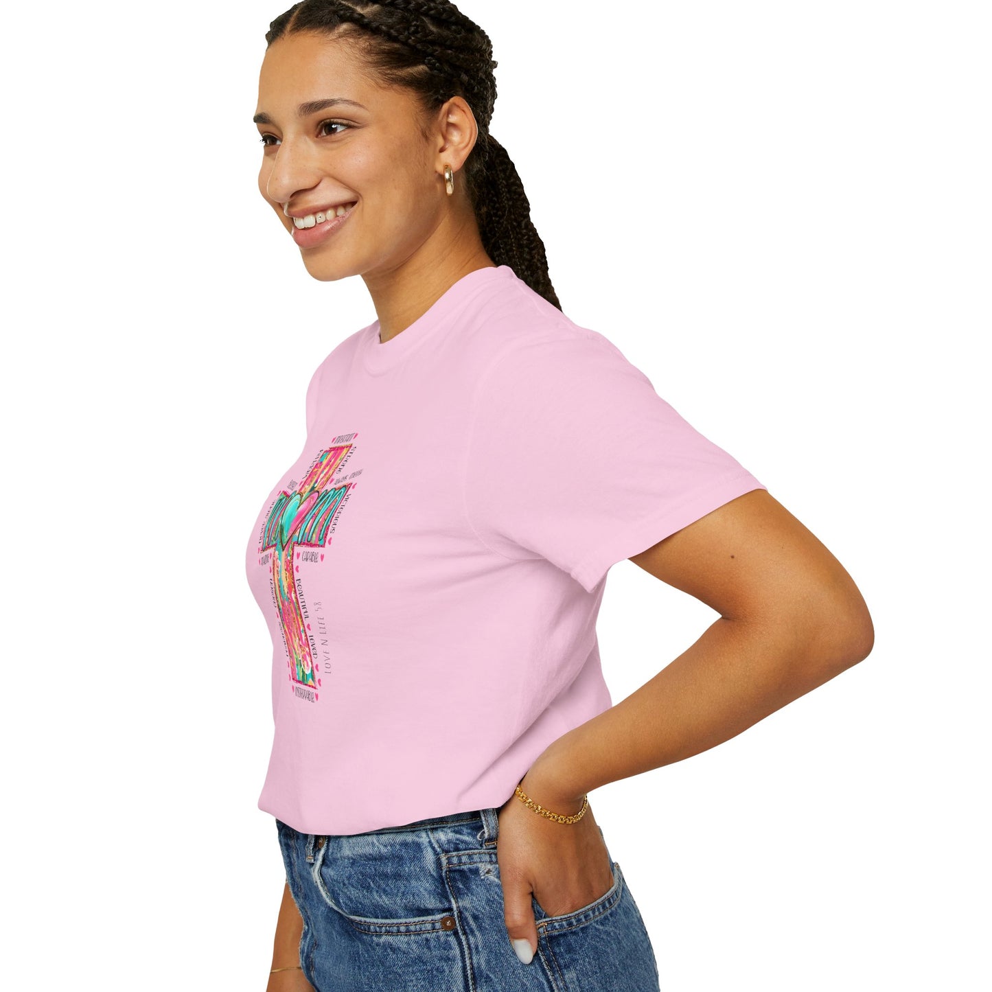 Colorful ‘Mom’ Christian Cross Tee - Color Comforts