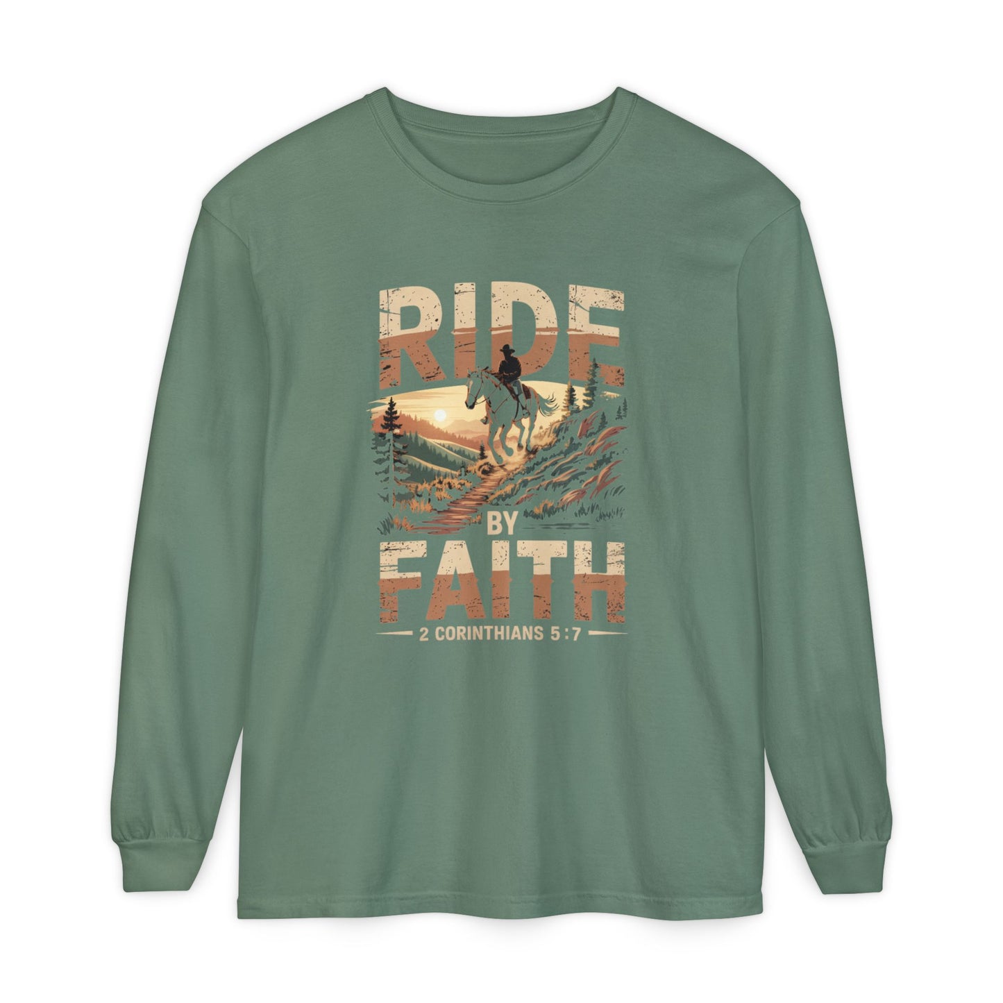 Ride by Faith Long Sleeve Unisex Christian Horseback Inspirational Tee