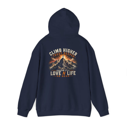 Mountain Climbing Hoodie — "Climb Higher, Trust Deeper" Adventure Pullover