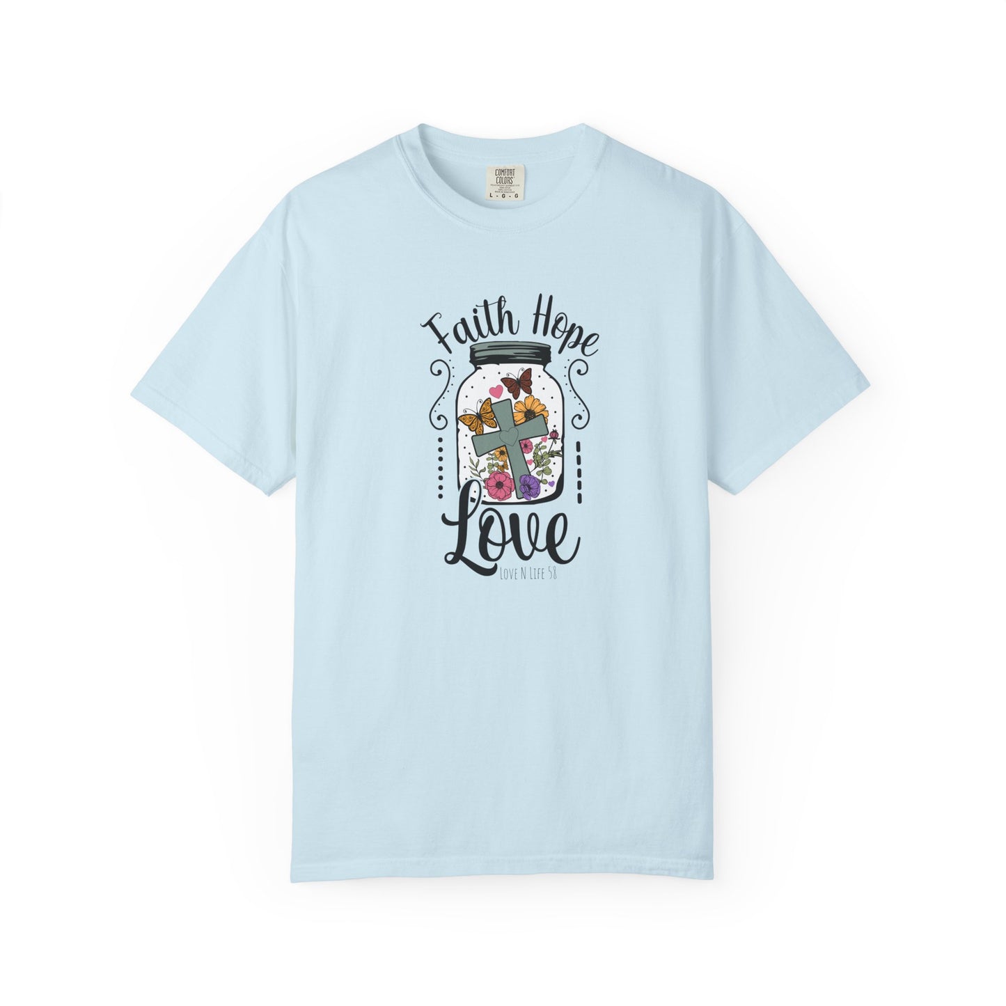 Faith Hope Love Butterfly in a Jar Tee - Comfort Colors