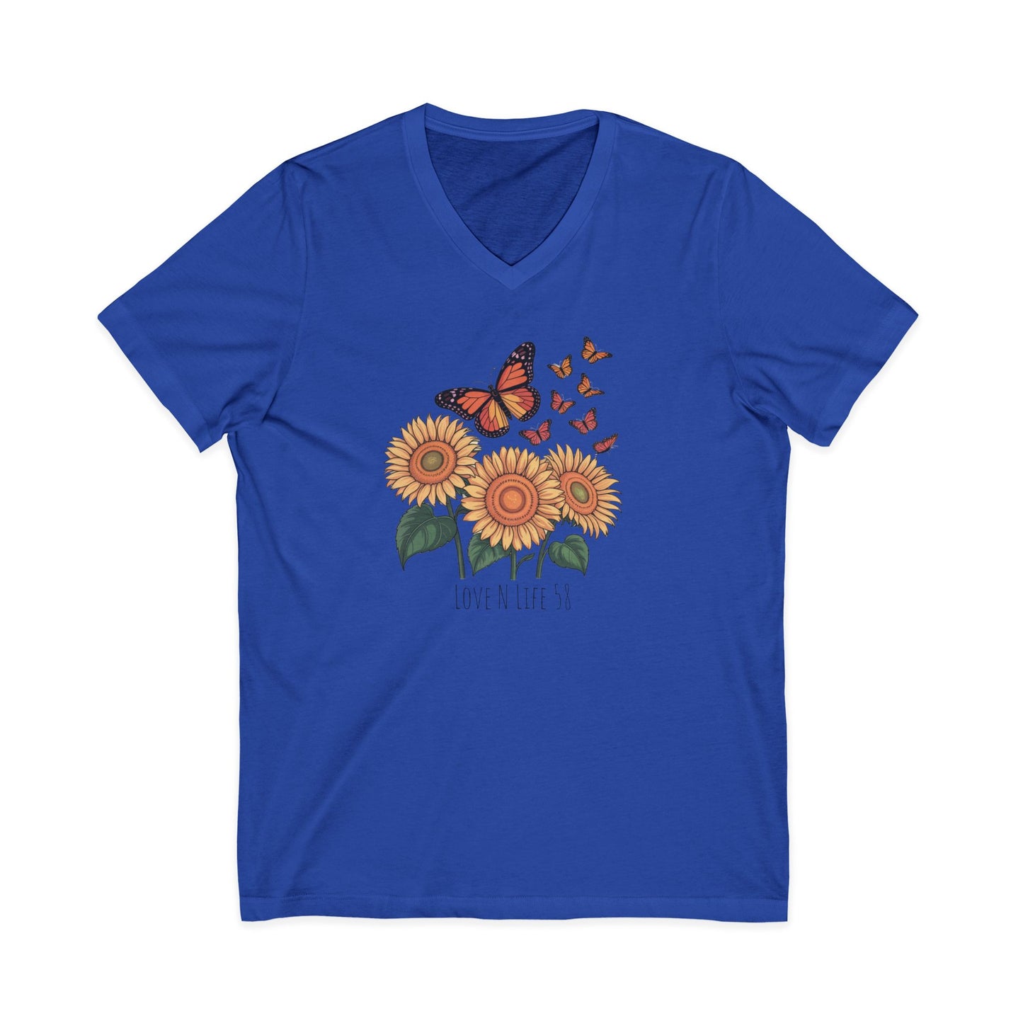 Sunflowers and Butterflies  - V Neck Tee