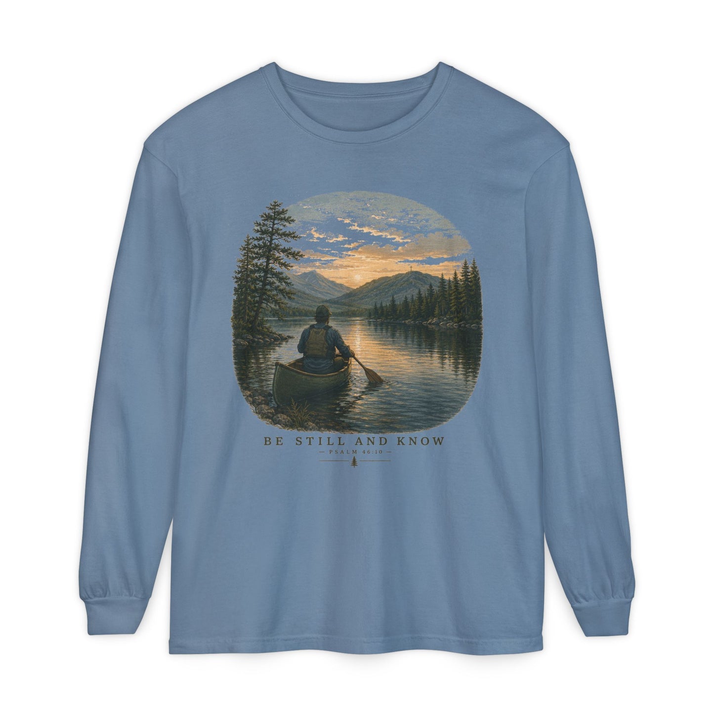Be Still and Know Long Sleeve Unisex Meditative Canoe Tee