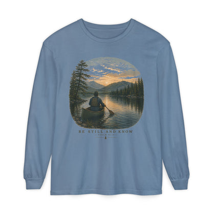 Be Still and Know Long Sleeve Unisex Meditative Canoe Tee
