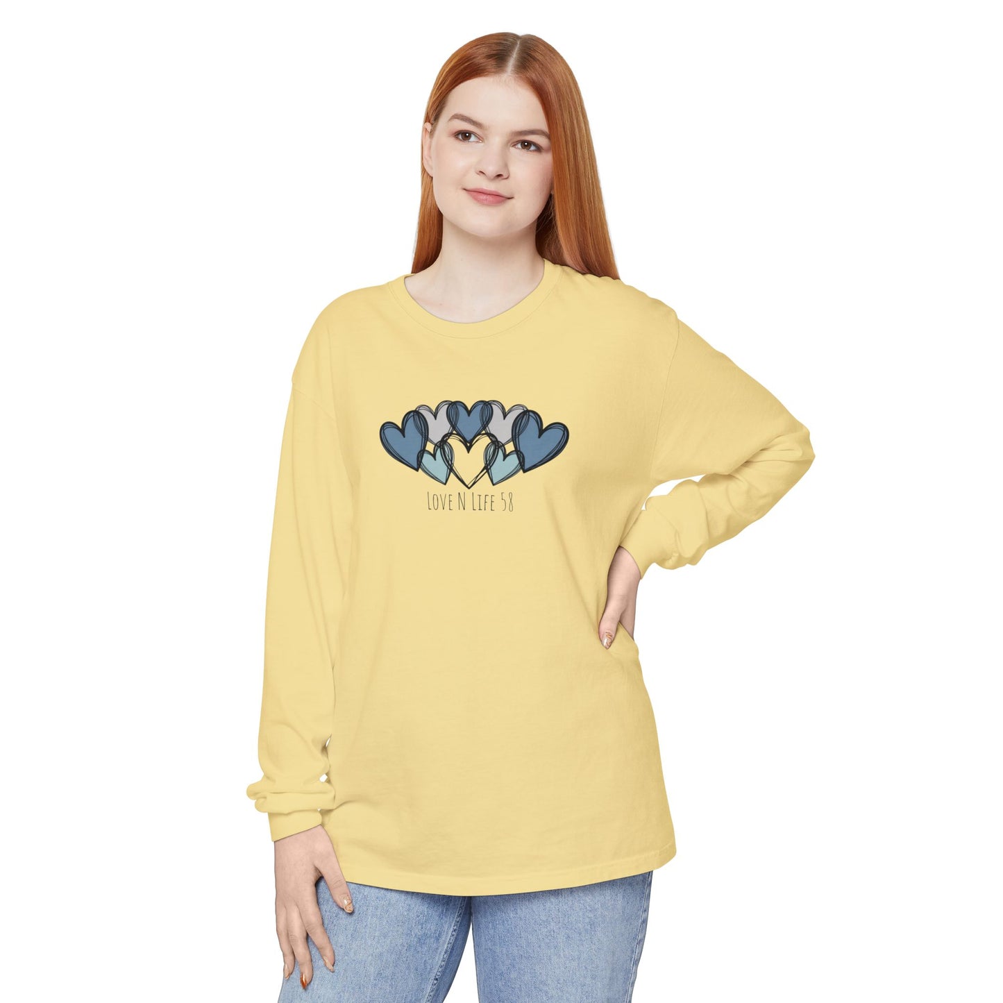 Hearts and Love N Life 58 Tee - Comfort Colors Long Sleeve
