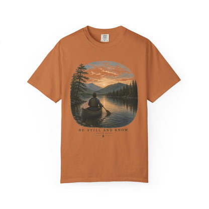 Be Still and Know Short Sleeve Unisex Meditative Canoe Nature Tee